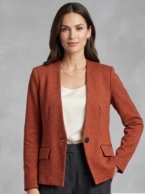 Anthropologie Cartonnier Collarless Terracotta Rust Orange Blazer Jacket Small